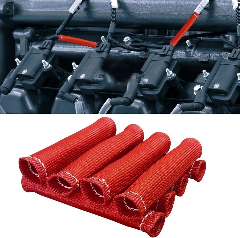 BDZMC 8PCS Spark Plug Wire Heat Shield Sleeve, 1500° Spark Plug Wire Cover Wrap for SBC BBC 350 454, 6 Inch Spark Plug Boot Protector Sleeve, Universal Sleeve Cover Replacement for Most Cars (Red) - Image 1